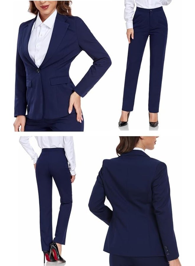 BharatHomes Women’s 2 Piece Business Suit Set – Solid One Button Blazer & Slim Fit Pants, Formal Office Lady Suiting Outfit for Work & Professional Wear - Image 4